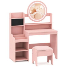 Peluquería infantil - HELLOSHOP26 - 84x37x107 cm - Espejo iluminado - Almacenamiento integrado - Acrílico irrompible y anti-vuelco