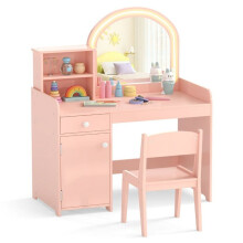 Peluquería infantil - HELLOSHOP26 - 80x41x94 cm - 120 LED - Espejo acrílico irrompible - Almacenamiento con cajón+armario