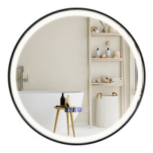 Miroir de salle de bain - HELLOSHOP26 - Miroir rond LED - Désembuage automatique - Éclairage 3 couleurs - Verre incassable
