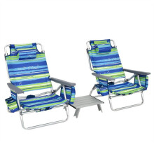 Set di sedie da spiaggia - HELLOSHOP26 - Lotto 2 + tavolo - Pieghevoli - Porta-bicchieri - Schienale 5 posizioni