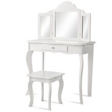 Peluquería infantil - HELLOSHOP26 - 70x34x104 cm - espejo de 3 paneles - 1 cajón - taburete incluido