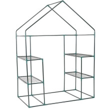 Tuinserre - HELLOSHOP26 - Mini 143x73x195 cm - 6 planken - Duurzaam transparant folie - Metalen frame