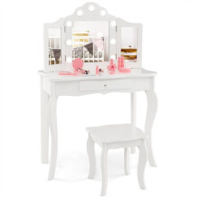 Coiffeuse infantil - HELLOSHOP26 - función 2 - Blanco - tocador convertible 2-en-1 - Espejo plegable LED