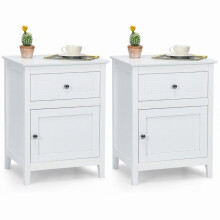 Mesas de cabeceira - HELLOSHOP26 - Design moderno - Conjunto de 2 - Branco, 1 gaveta+armário - 48x38x63,5 cm