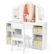 Peluquera - HELLOSHOP26 - 2-en-1 - Transformable en escritorio - Espejos acrílicos irrompibles - Almacenamientos de tela