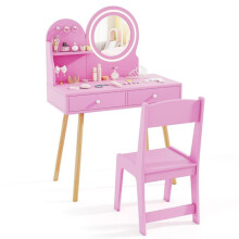 Peluquería infantil - HELLOSHOP26 - 70 x 34 x 101 cm - Espejo iluminado (2 modos) - Espejo de PVC irrompible - Almacenamiento integrado