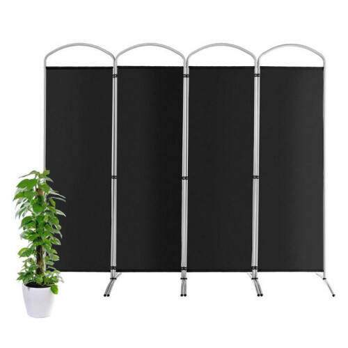 Scherm - HELLOSHOP26 - 4 panelen - Zwart - Metaal &amp; Polyester - Vouwbaar