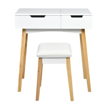Peluquera - HELLOSHOP26 - 74x40x115 cm - Espejo giratorio - Gran almacenamiento - Patas de madera maciza