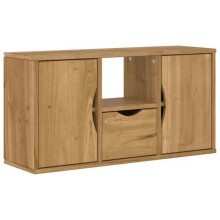 Meuble TV - HELLOSHOP26 - ODDA - 79x24x40 cm - Pin massif - Avec porte et tiroir