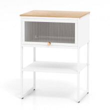 Mesa de cabeceira - HELLOSHOP26 - 40x32x56 cm - Porta dobrável transparente - Metal e PC - Branco