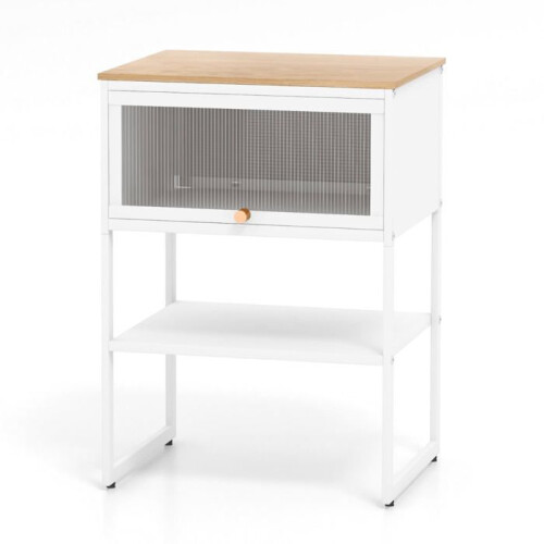 Comodino - HELLOSHOP26 - 40x32x56 cm - Porta ribaltabile trasparente - Metallo e PC - Bianco