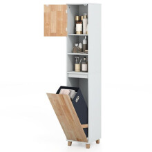 Armoire Ă linge - HELLOSHOP26 - 32 x 31 x 170,5 cm - Panier amovible - Blanc - Anti-basculement