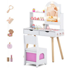 Peluquería para niños con espejo LED de 3 colores, almacenamiento modular, silla ergonómica de estilo moderno