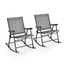 Sedie da giardino - HELLOSHOP26 - Set di 2 sedie a dondolo pieghevoli - Grigio - Struttura in metallo - Tessuto traspirante