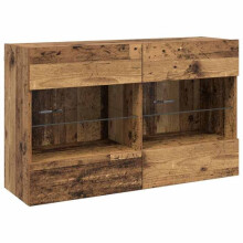 Meuble TV mural - HELLOSHOP26 - LED design épuré - Bois ancien - LED multicolores - 98,5x30x60,5cm