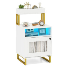 Mesa de cabeceira - HELLOSHOP26 - 45x40x80 cm - LED 16 cores - Armazenamento 4 níveis - Acabamento em grão de madeira