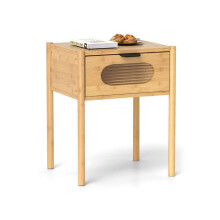 Mesa de cabeceira - HELLOSHOP26 - Design elegante - 100% bambu - Gaveta com frente de vidro temperado - 40x40x50,5 cm