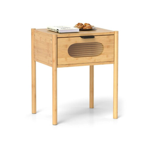 Mesa de cabeceira em bambu 40 x 40 x 50,5 cm com gaveta elegante design