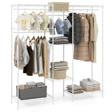 Porte-vêtements autoportant - HELLOSHOP26 - 188 x 46 x 198 cm - 7 étagères réglables - Métal blanc - Charge 530 kg