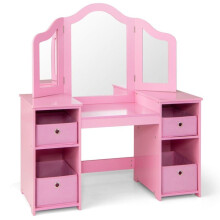 Peluquera - HELLOSHOP26 - 2 en 1 - Rosa - Espejo de 3 paneles - Almacenamiento para niños