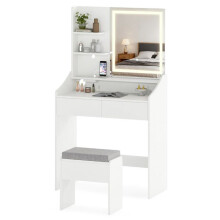 Peluquería - HELLOSHOP26 - Espejo iluminado - 80 x 39 x 142 cm - Estación de carga integrada - Blanco
