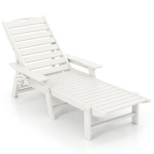 Tumbona de jardín - HELLOSHOP26 - 196-169 x 75 x 31,5-65 cm - Respaldo 4 posiciones - HDPE resistente - Portavasos giratorio