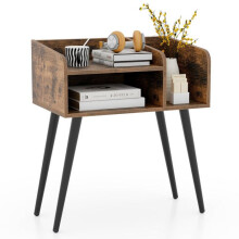 Mesa de cabeceira - HELLOSHOP26 - Moderna 2 níveis - Preto - Armazenamento aberto - Pés de metal