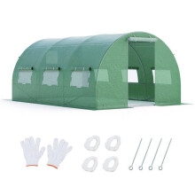 Serre tunnel - HELLOSHOP26 - 400 x 300 x 200 cm - PE anti-UV hoes - Gegalvaniseerde stalen structuur - 2 deuren, 6 ramen
