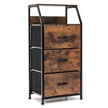 Comoda alta - HELLOSHOP26 - 3 gavetas removíveis - Marrom - Estrutura de aço reforçado - Puxadores de faia