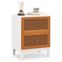 Mesa de cabeceira - HELLOSHOP26 - Mesa de cão em rattan natural - 2 gavetas espaçosas - Rattan trançado à mão - Branco 46x33x59,5 cm
