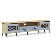Móvel de TV - HELLOSHOP26 - 180,5x35x46 cm - Carvalho e azul cinza - Armazenamento versátil - Pés metálicos