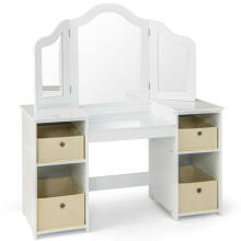Peluquería infantil - HELLOSHOP26 - diseño 2 en 1 - espejo de 3 paneles - almacenamiento - MDF blanco