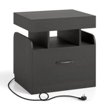 Mesa de cabeceira - HELLOSHOP26 - 50x40x55 cm - Estação de carregamento integrada - Preto - 1 gaveta &amp; prateleira