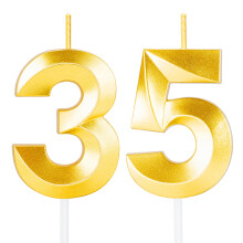 Gold 35th Birthday Number Candles for Cake, Smokeless Steady Burn, Elegant Party Decoration