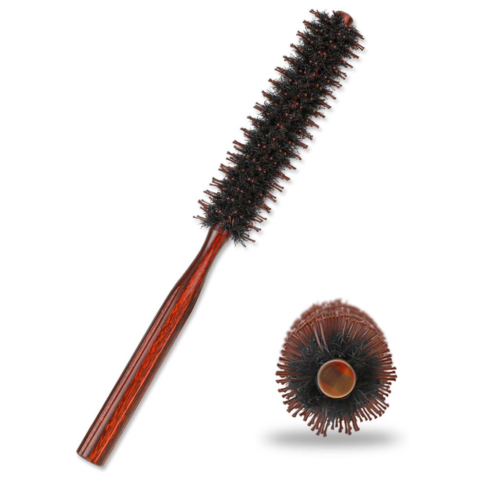 Boar Bristle Round Hair Brush for Blow Drying with Wooden Handle, Smooth Shine and Detangling