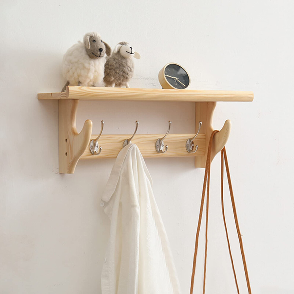Rustic Wall Mounted Coat Rack With Shelf, Solid Wood Floating Shelf With Hooks For Entryway Storage 9365369360037
