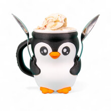 Ice Cream Pint Holder with 3D Printed Penguin Sleeve, Insulated Grip and Spoon Slots for 16oz Cups