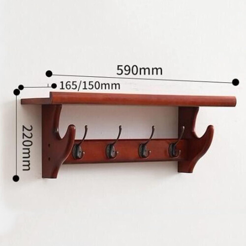 Rustic Wall Mounted Coat Rack with Shelf, Solid Wood Floating Shelf with Hooks for Entryway Storage 2
