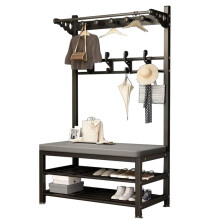 Metal Coat Rack with Shoe Bench and Hooks, 4in1 Freestanding Hall Tree for Entryway, Black 80cm