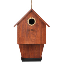 Wooden Bird House with Feeder 2 in 1 Weatherproof Hanging Outdoor Rustic Style for Small Birds