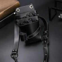 Black Leather Hairdresser Scissor Holster Barber Waist Pouch for Pet Grooming Tools