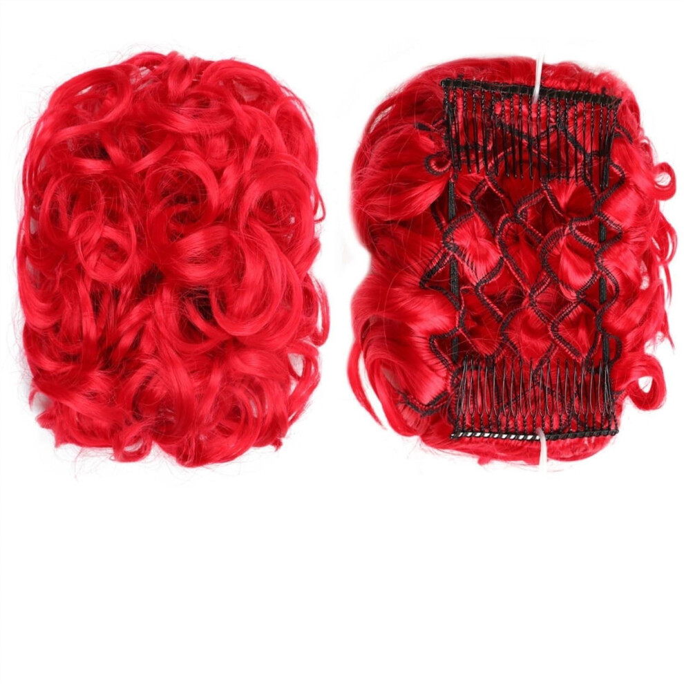 Synthetic Hair Bun with Claw Clip, Red Wavy Curly Messy Bun Hair Piece for Women, Natural Volume