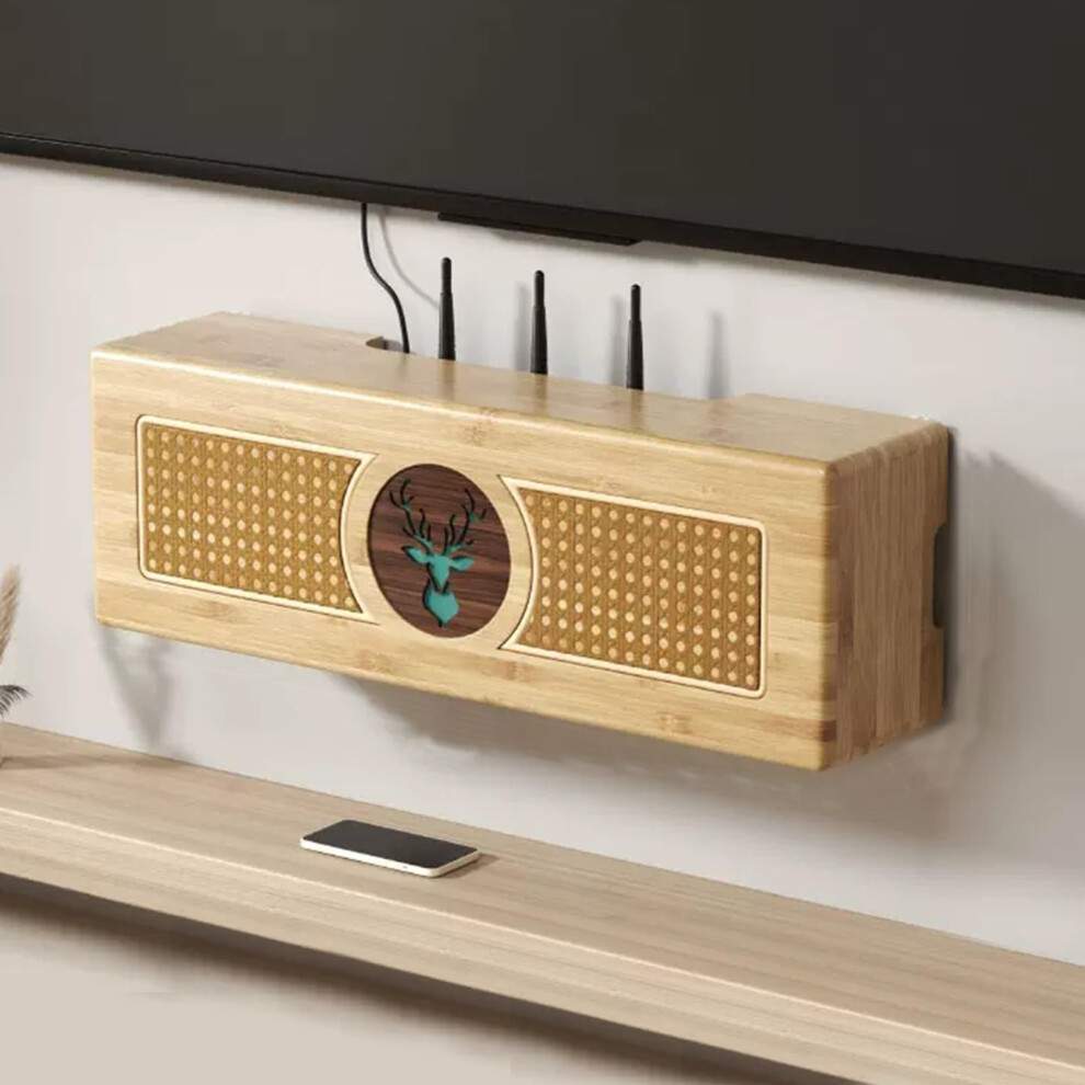 Router Storage Shelf Bamboo Wall Mounted Wifi Organizer With Cable Management 70Cm Yellow Deer 9164114198983