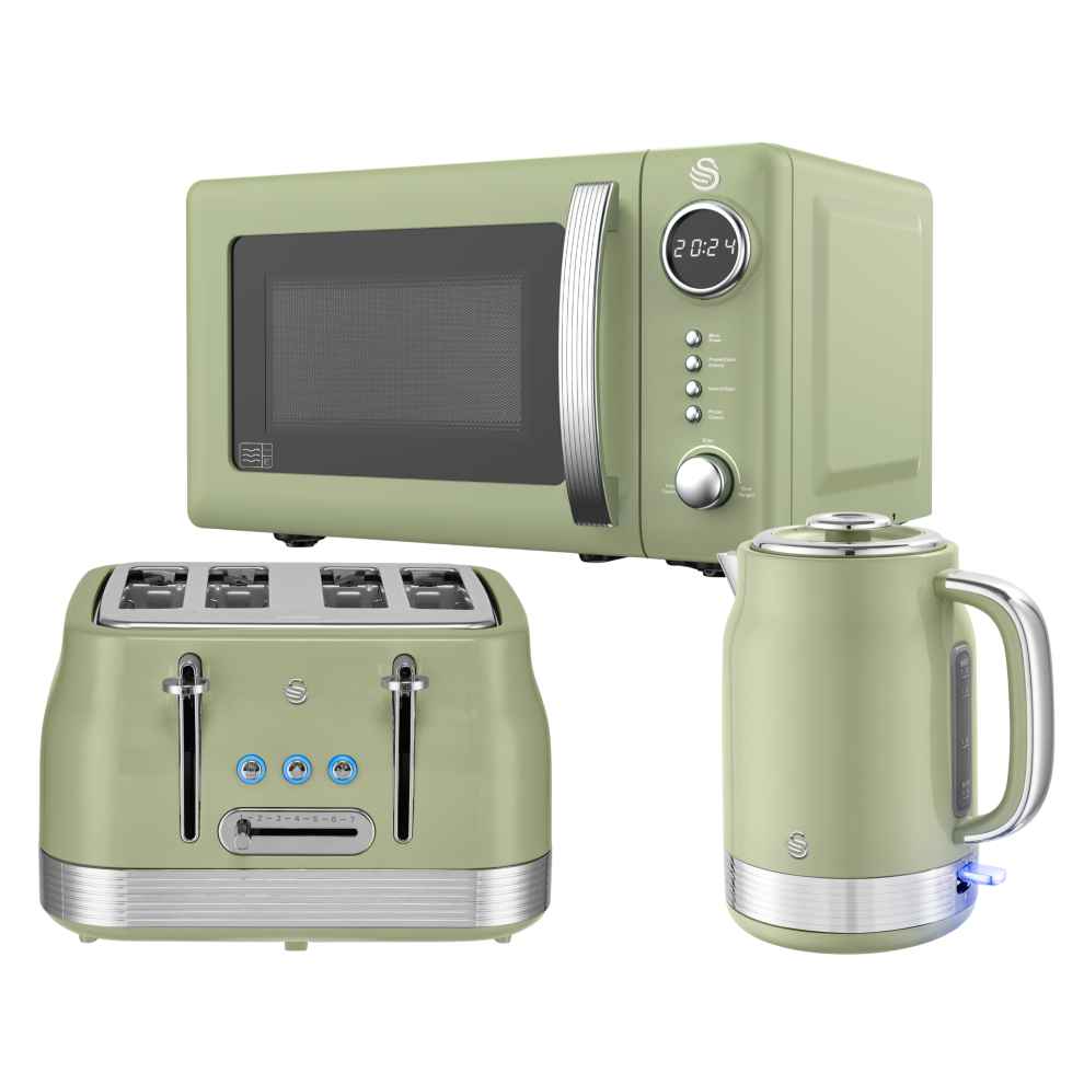 Swan Retro Revive Jug Kettle 4 Slice Toaster Microwave Set Green