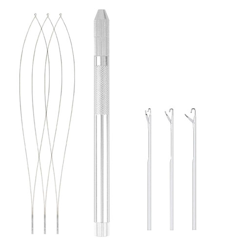 Hair Extension Tools Kit with Loop Needle and Crochet Hooks, Stainless Steel Micro Bead Set