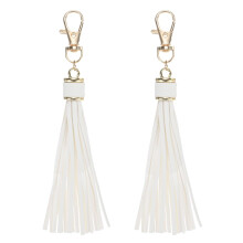 2Pack PU Leather Tassel Keychain 5.9 Inch White Faux Leather with Metal Ring for DIY Crafts