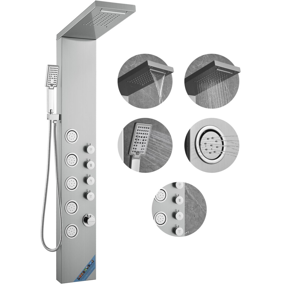 Shower Panel System With Rainfall Waterfall And Adjustable Massage Jets, Stainless Steel 4 Modes Wall Mounted Shower Tower 9164114199287
