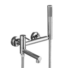 Wall Mounted Black Bathtub Shower Faucet Set with Rotatable Chrome Mixer and Rose Gold Bidet Tap