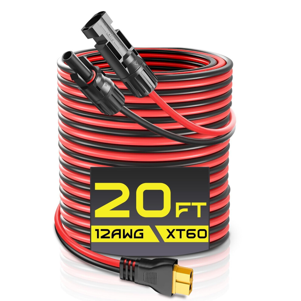 Xt60 Solar Extension Cable 20Ft 12Awg Waterproof Ip68 For Ecoflow Rv Camping Fast Charging 9365369431331