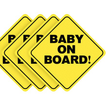 Baby On Board Car Sticker 5'x5' SeeThrough Waterproof Safety Sign for Parents, 4 Pack